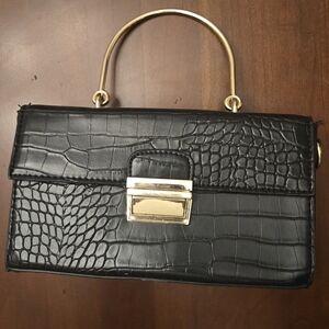 Elegant Black Crocodile Pattern Handbag